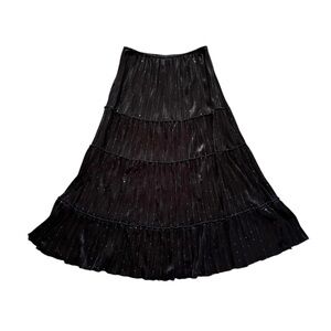 Vintage Y2K Black Velvet Sequin Tiered Midi Skirt Whimsygoth Boho M